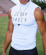 "Jesus Saves" Compression Mock-Neck Tank